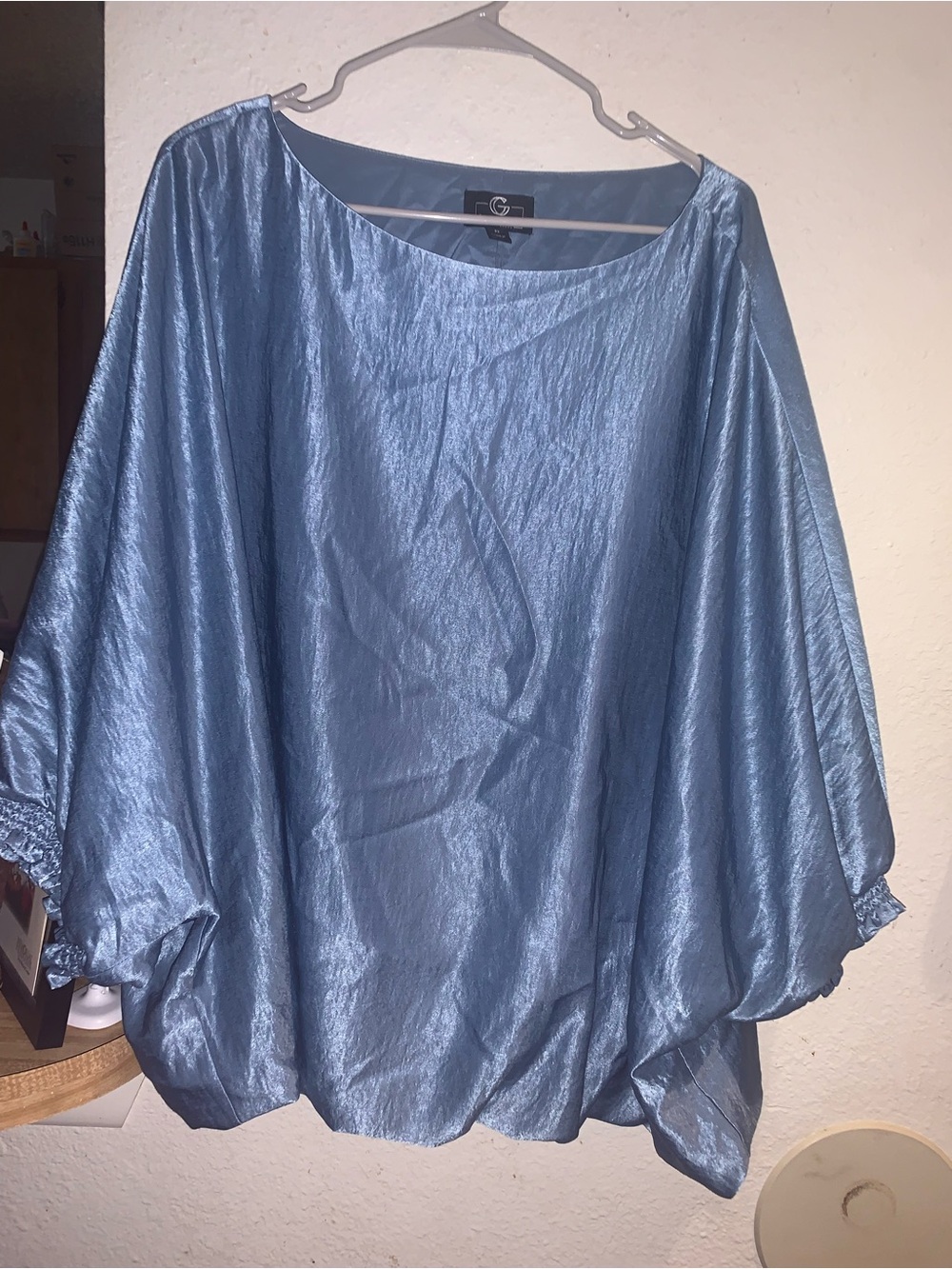 Light Blue Satin Boatneck Dolman Blouse